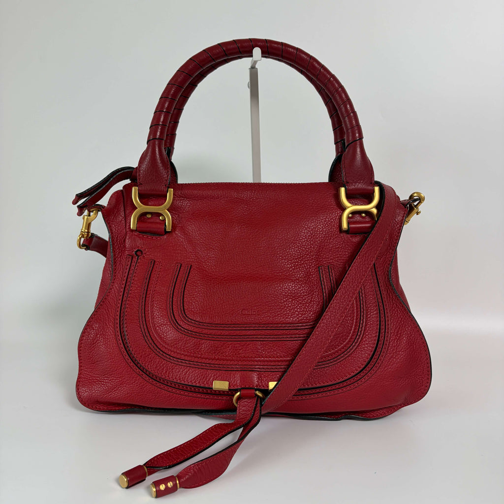 Authentic Chloé Marcie Medium Red Leather Satchel Shoulder Bag