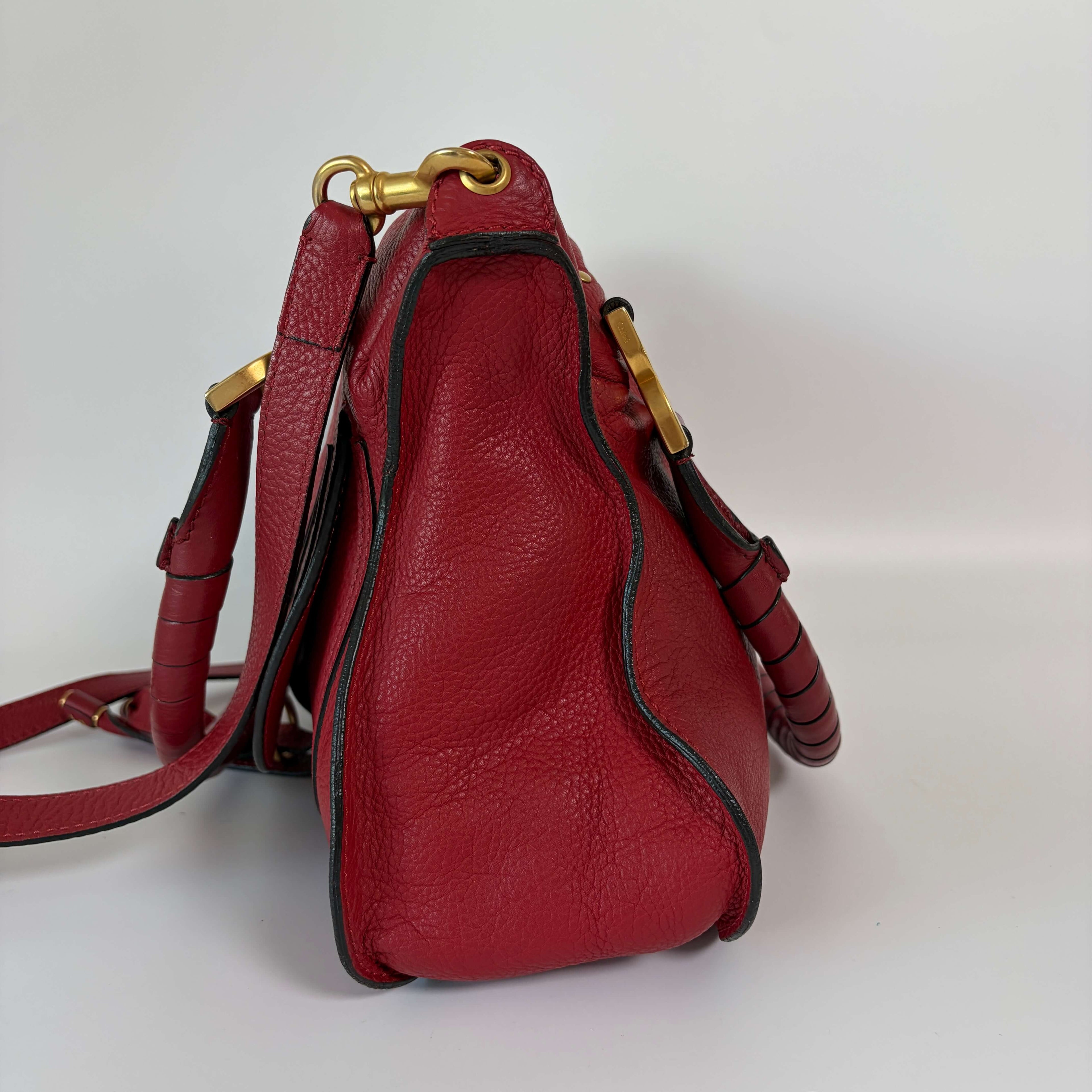 Authentic Chloé Marcie Medium Red Leather Satchel Shoulder Bag