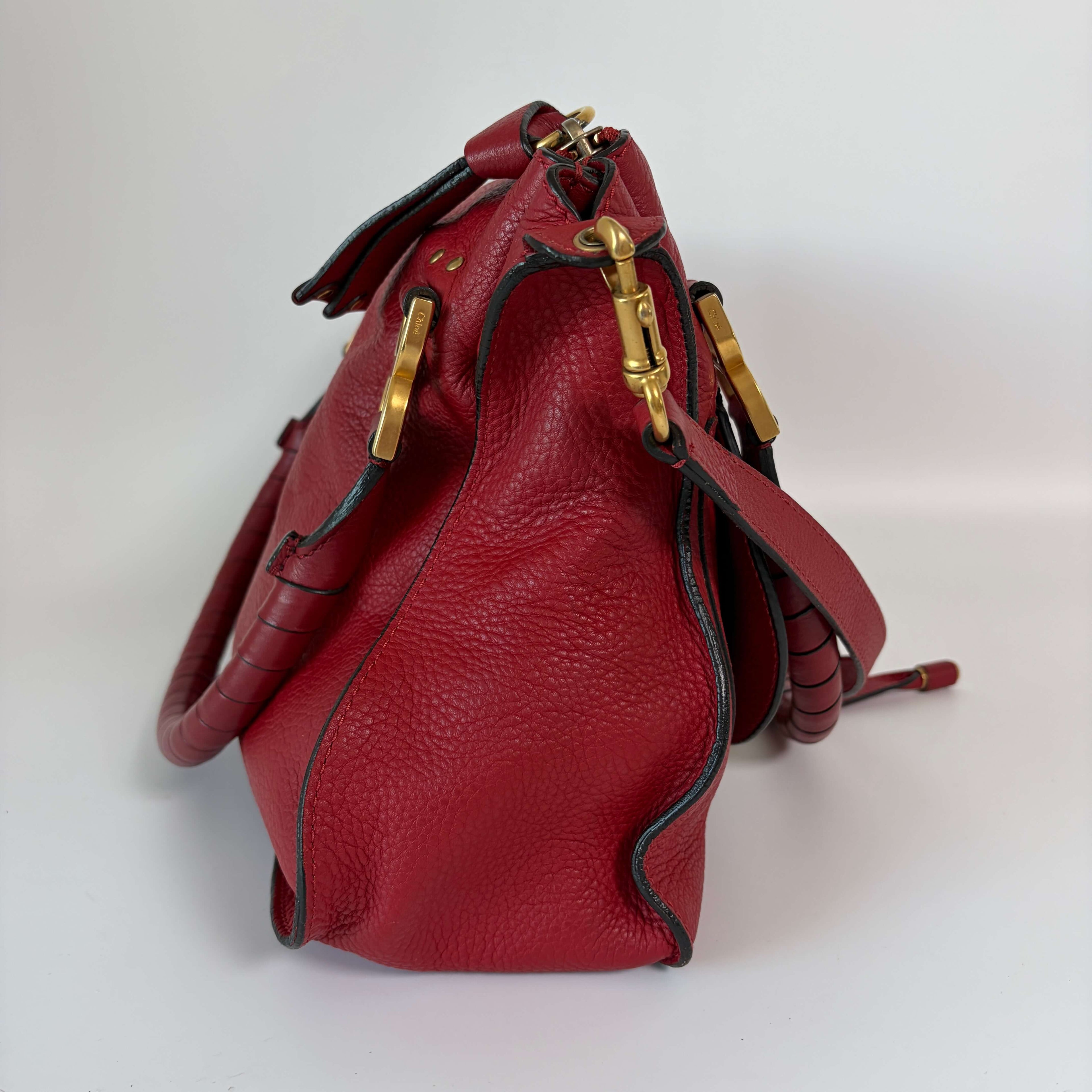 Authentic Chloé Marcie Medium Red Leather Satchel Shoulder Bag