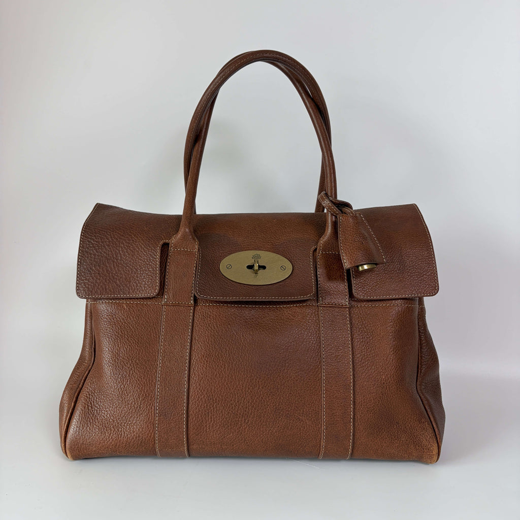 Authentic Mulberry Bayswater brown leather bag front view with Postman’s Lock
