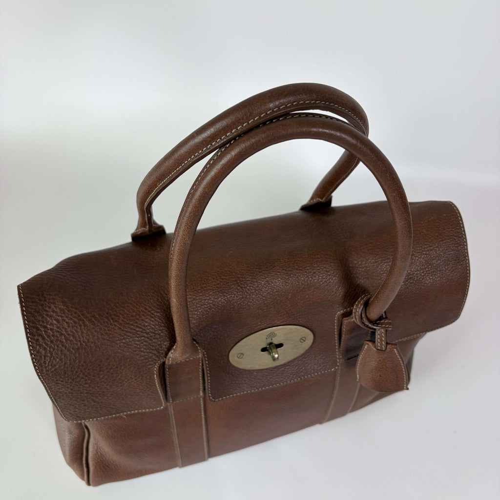 Mulberry Bayswater brown leather bag top view and handles