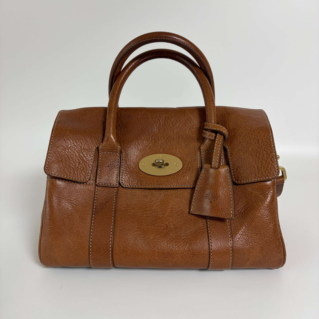 Authentic Mulberry Small Bayswater Satchel natural tan leather bag front view