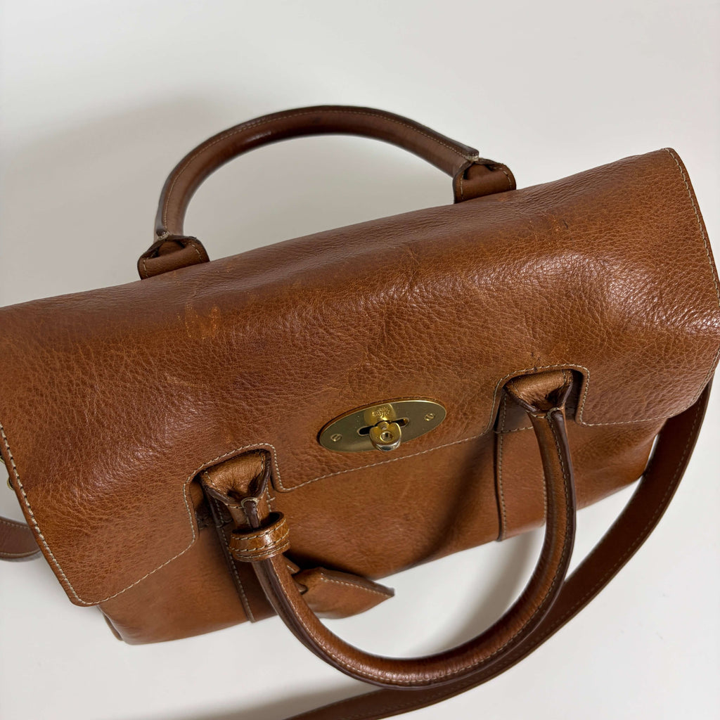 Mulberry Small Bayswater Satchel natural tan leather bag top view