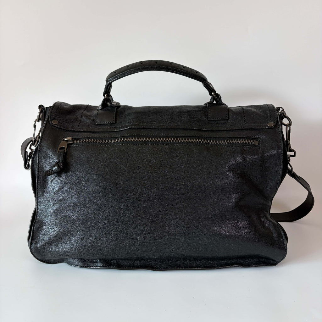 Proenza Schouler PS1 black leather satchel bag back view