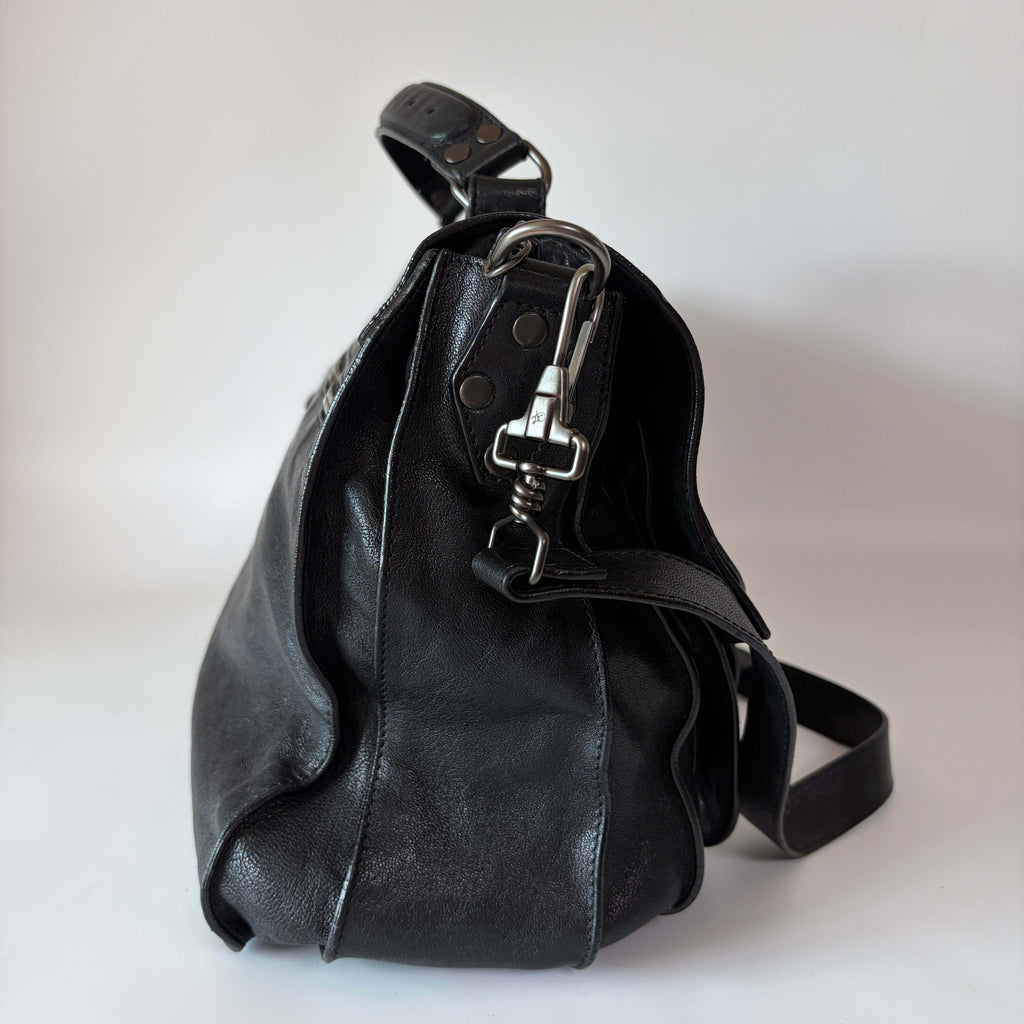 Proenza Schouler PS1 black leather satchel bag left side detail