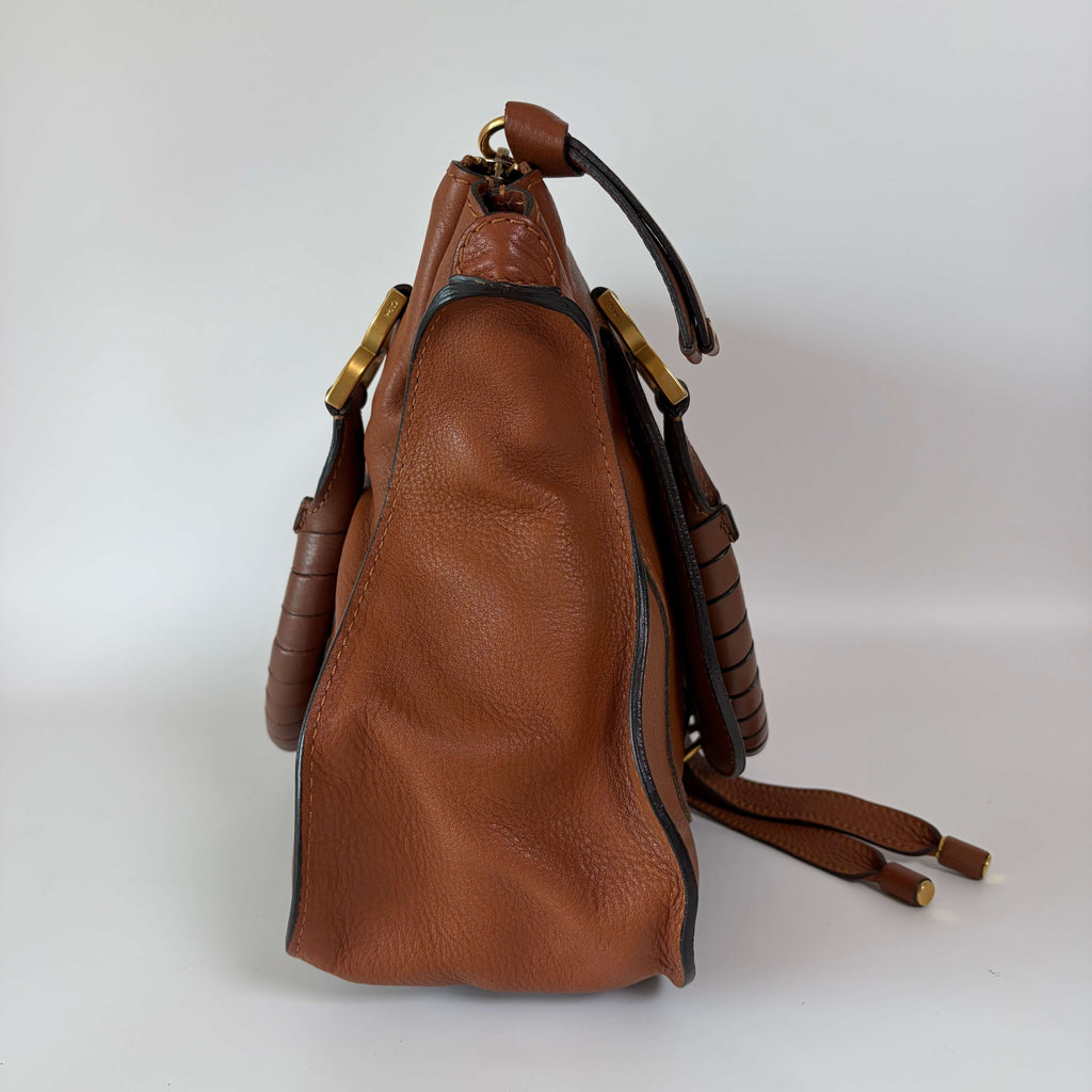 Chloé Marcie Shoulder Bag brown leather left side view