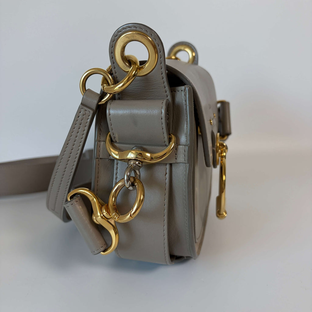 Chloé Tess Small Crossbody Bag gray leather left side view
