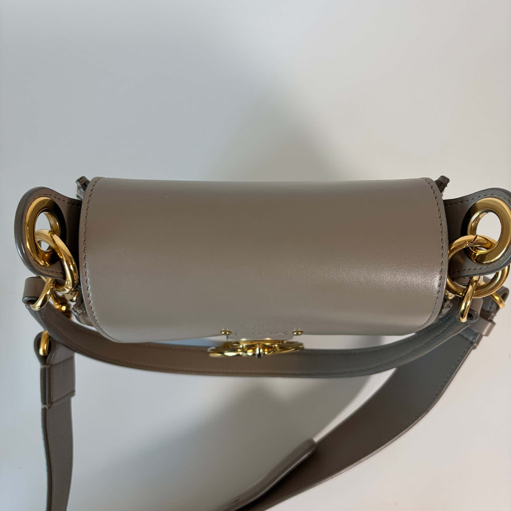Chloé Tess Small Crossbody Bag gray leather top view with top handle