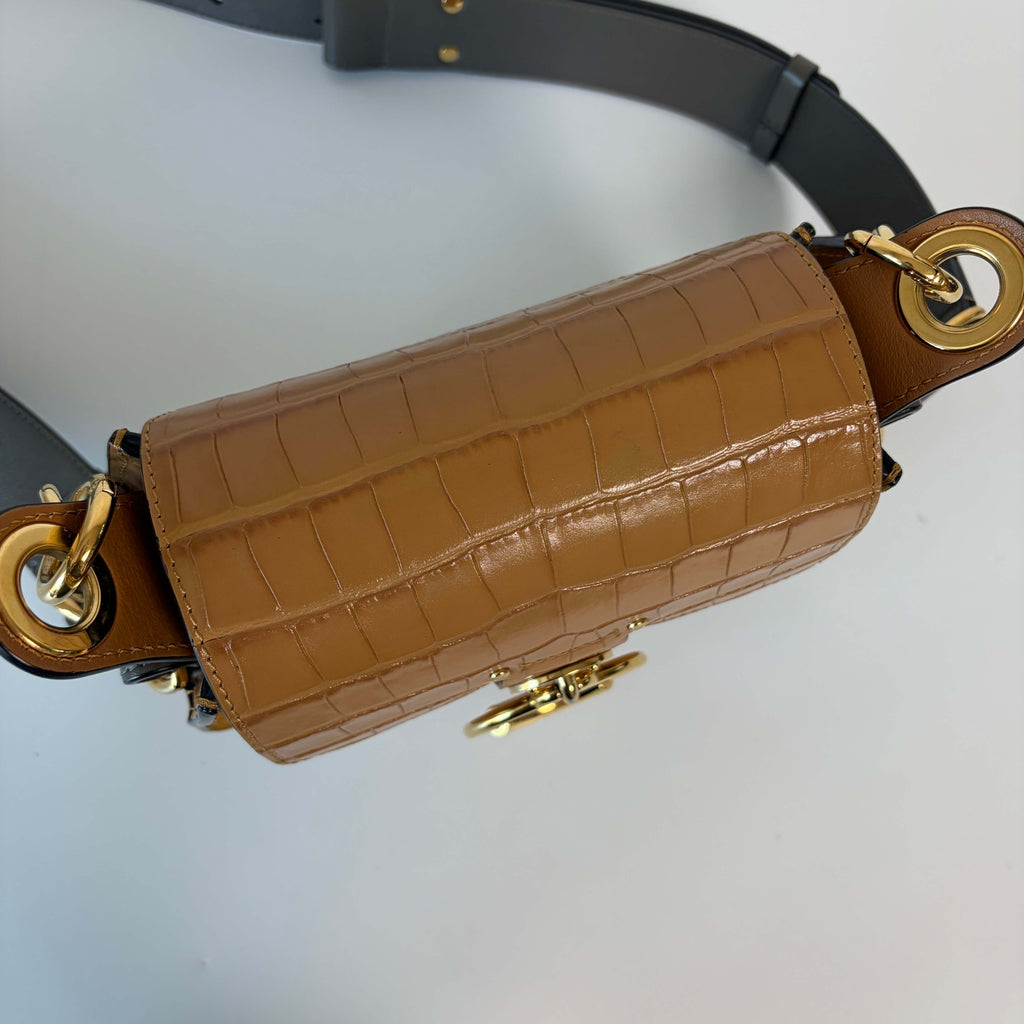 Chloé Tess Small Crossbody Bag gray leather top view with top handle