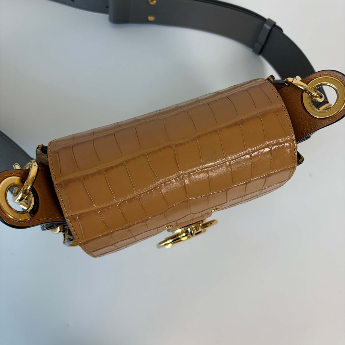 Chloé Tess Small Crossbody Bag gray leather top view with top handle