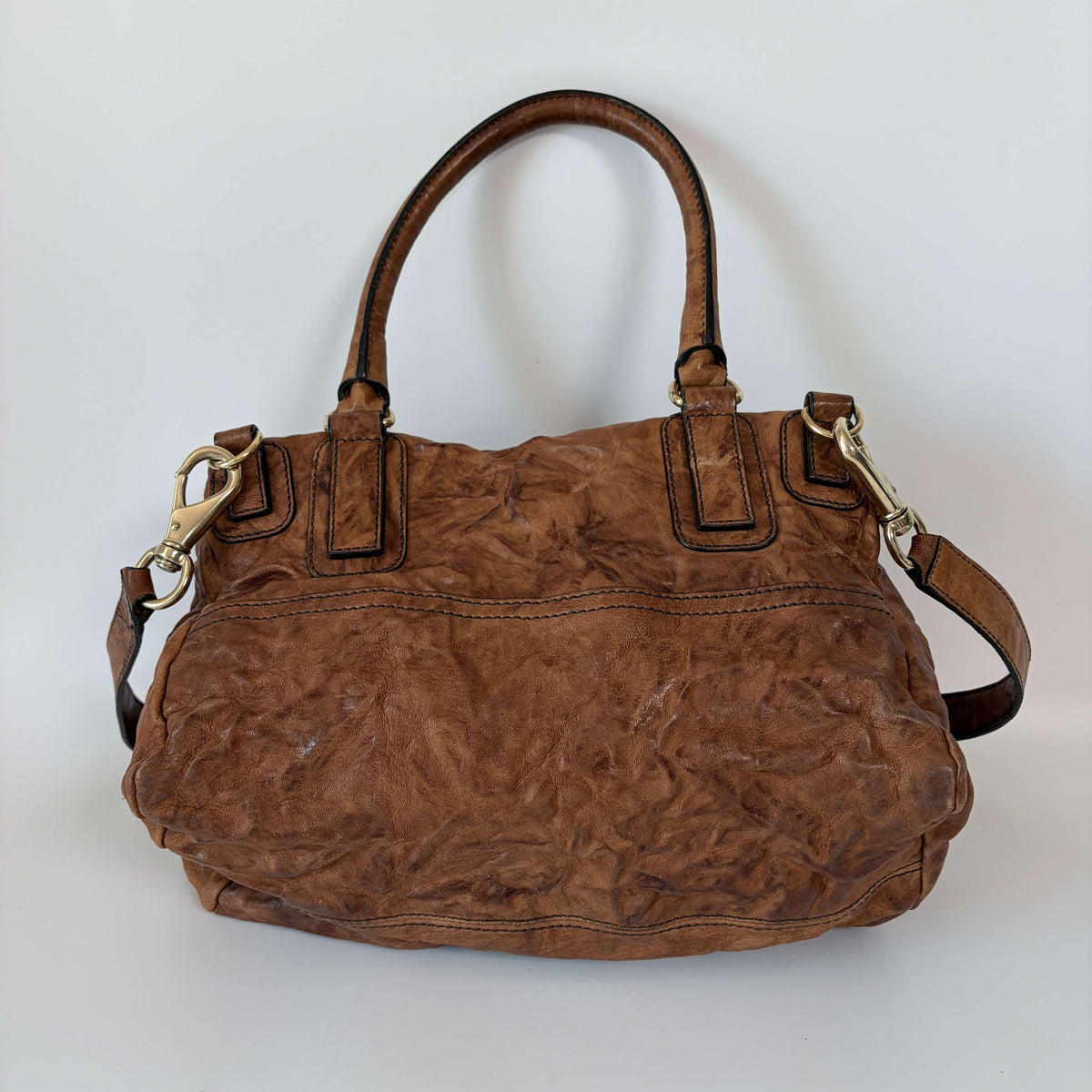 Givenchy Pandora Medium Shoulder Bag brown distressed leather back view