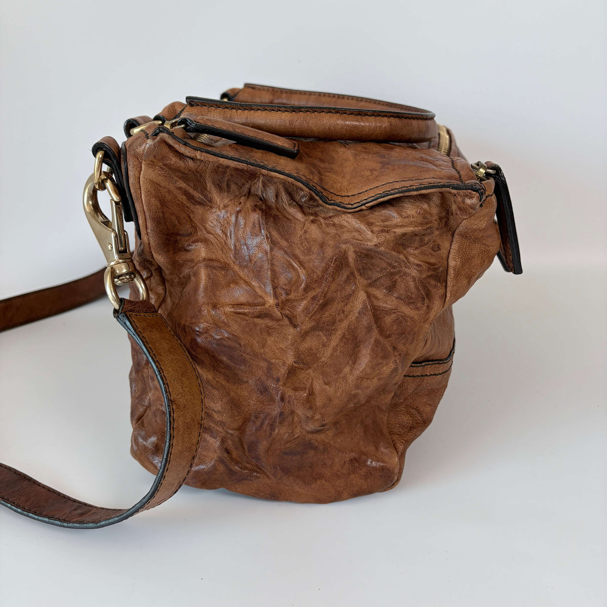 Givenchy Pandora Medium Shoulder Bag brown distressed leather left side view