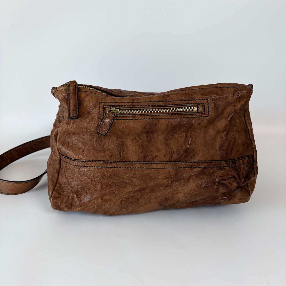 Givenchy Pandora Medium Shoulder Bag brown distressed leather front middle view