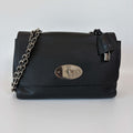 Mulberry Lily Shoulder Bag black leather front view with signature oval turn-lock closure