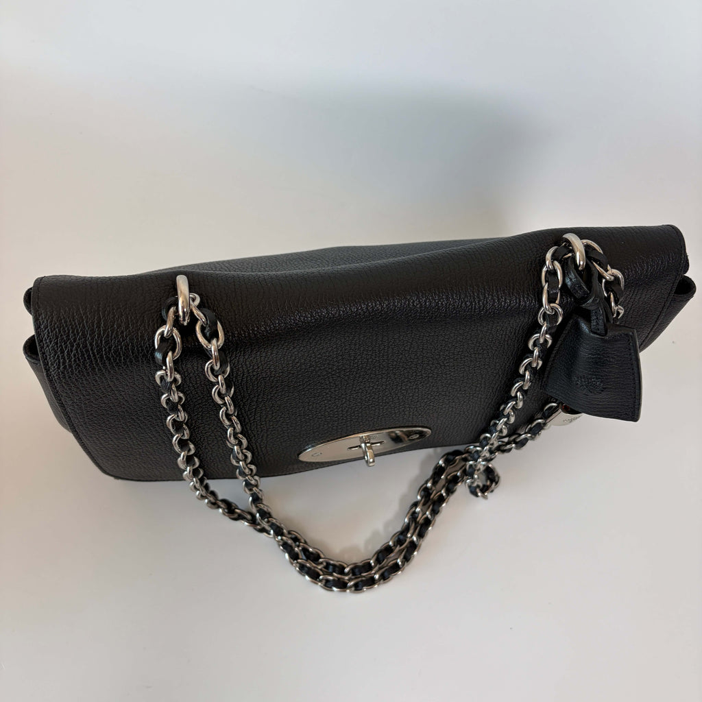 Mulberry Lily Shoulder Bag black leather top flap and chain strap details