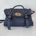 Mulberry Alexa Satchel Bag navy blue leather front view with signature buckle straps