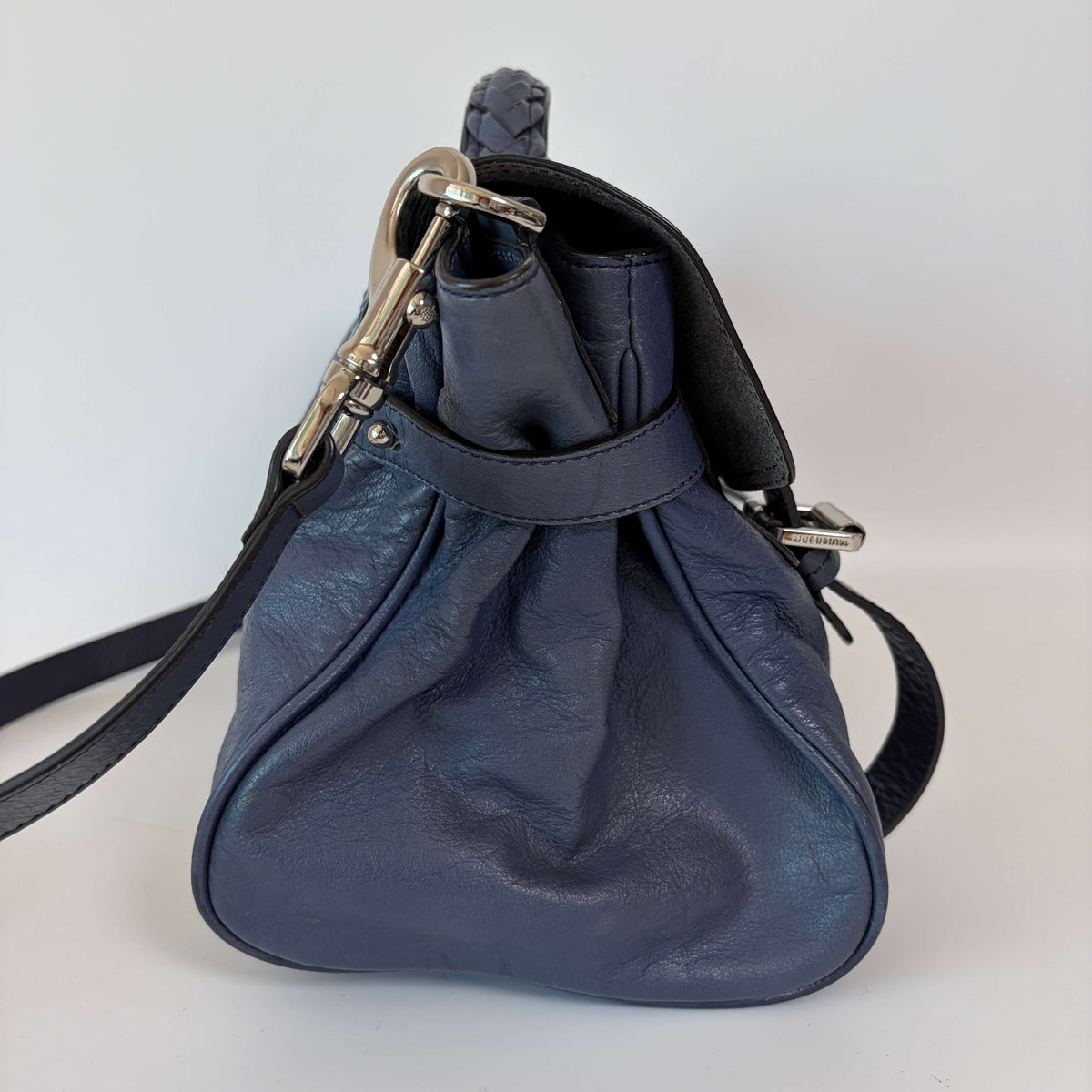 Mulberry Alexa Satchel Bag navy blue leather left side view