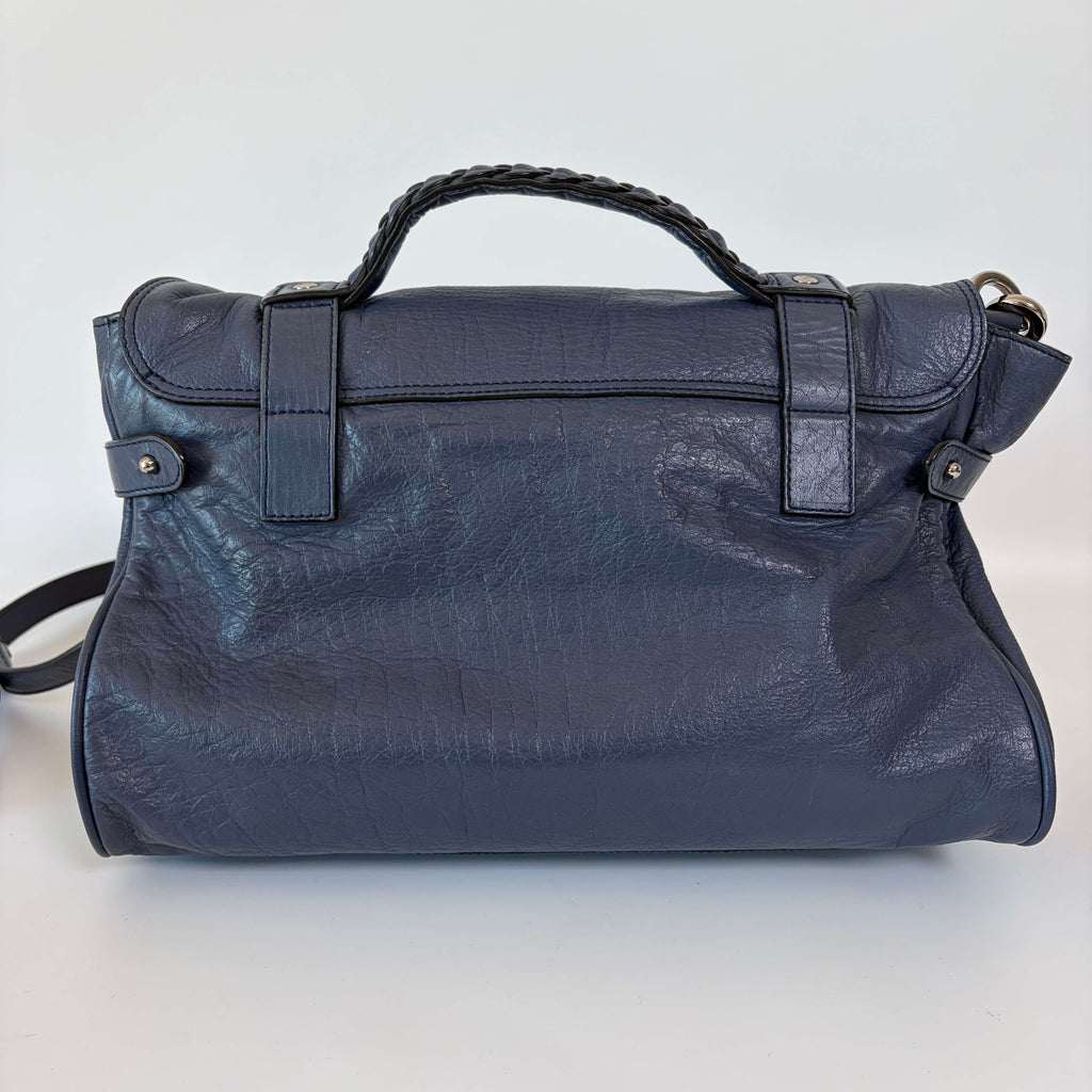 Mulberry Alexa Satchel Bag navy blue leather back view