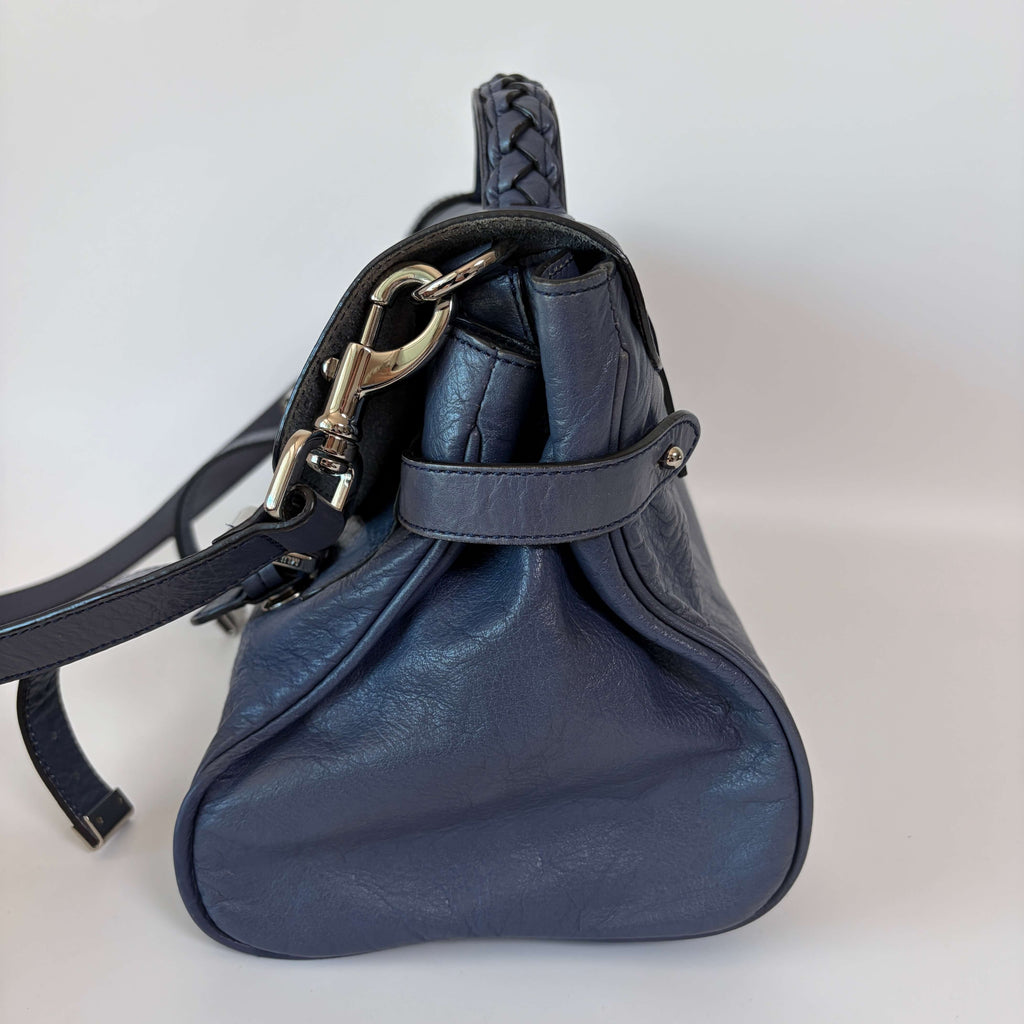 Mulberry Alexa Satchel Bag navy blue leather right side view