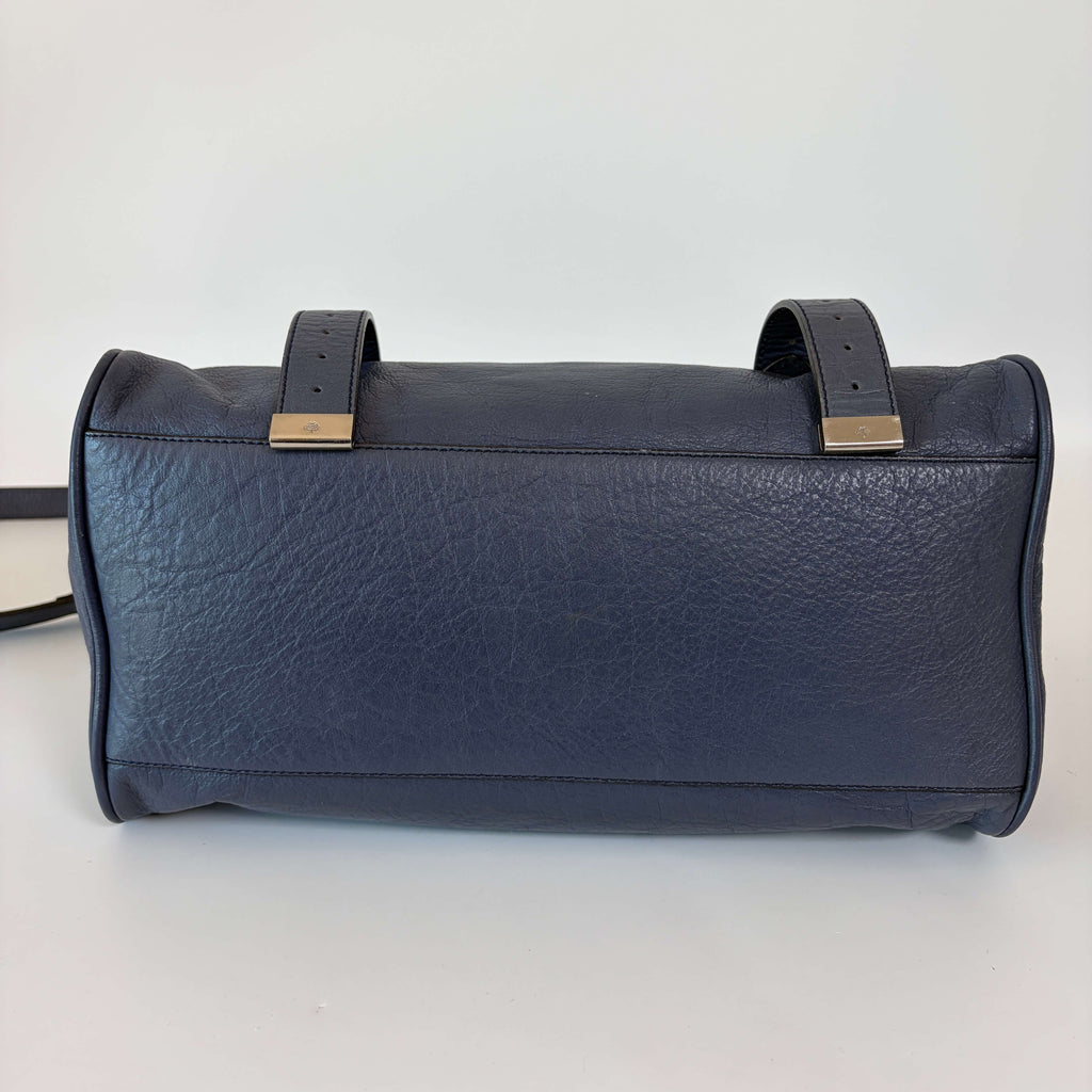 Mulberry Alexa Satchel Bag navy blue leather bottom and base details