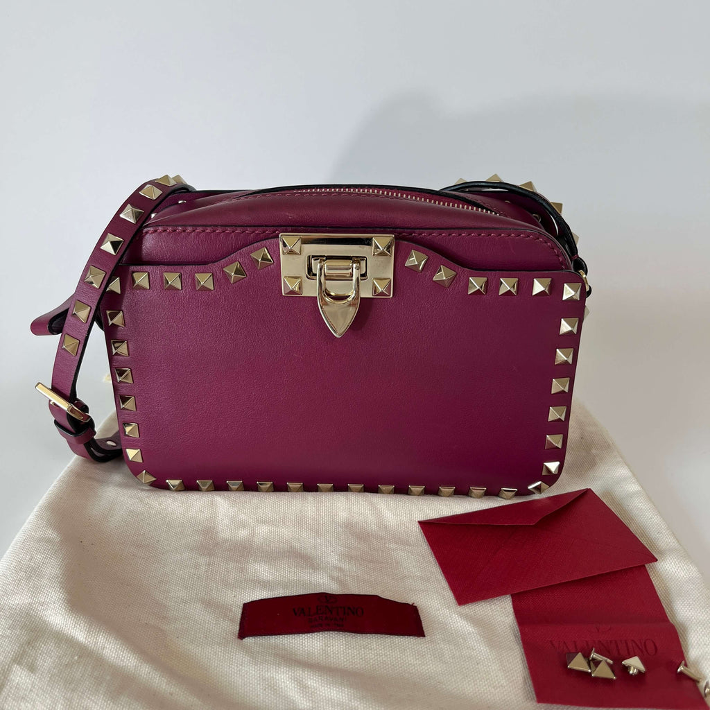 Authentic Valentino Garavani Bag Rockstud Flip Lock Camera Leather