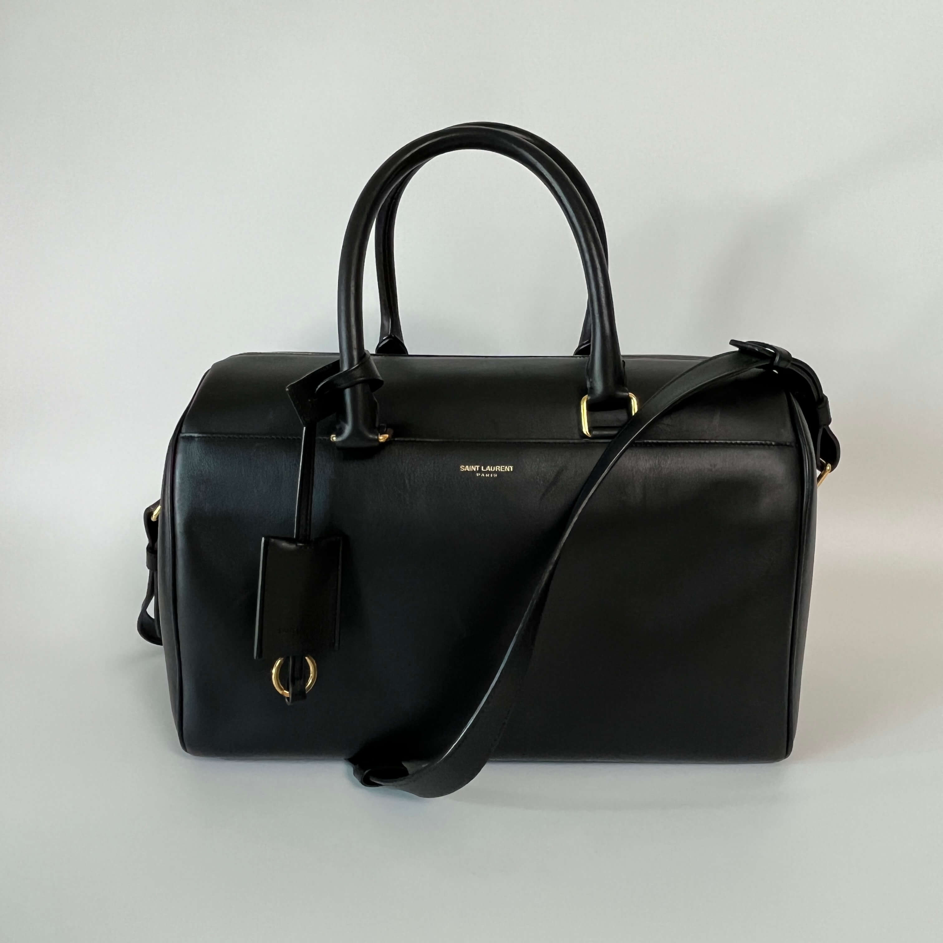 Authentic Saint Laurent Black Leather Duffle 6 2Way Boston Bag