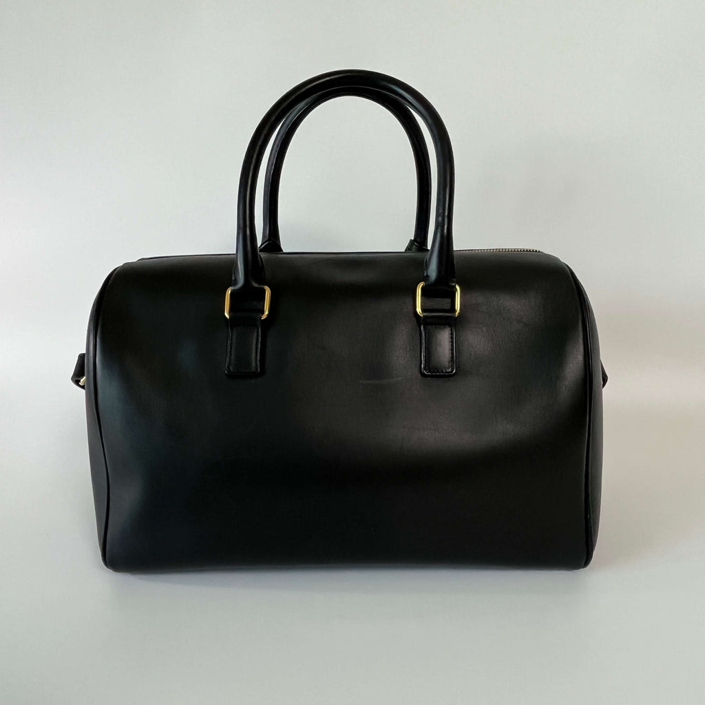 Authentic Saint Laurent Black Leather Duffle 6 2Way Boston Bag