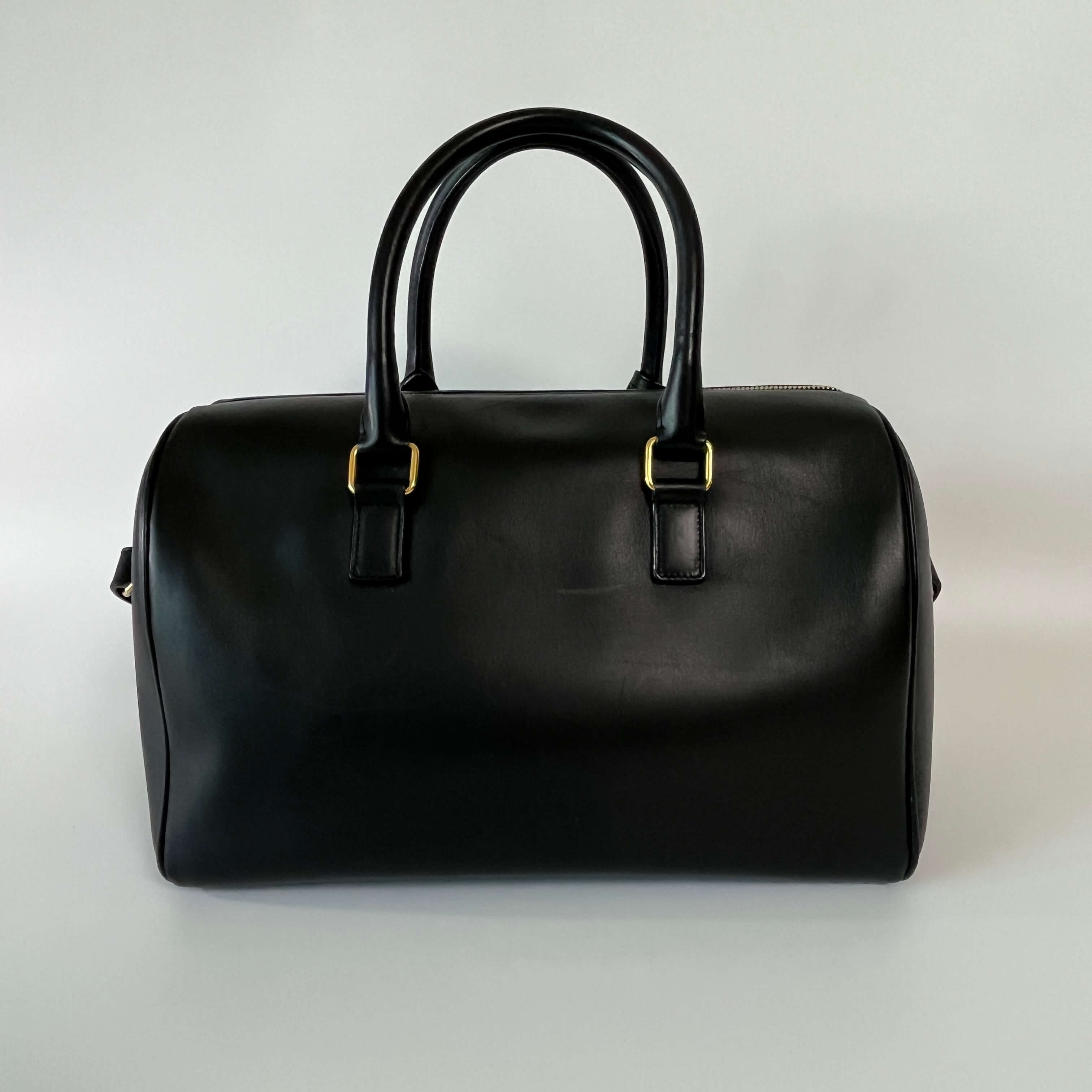 Authentic Saint Laurent Black Leather Duffle 6 2Way Boston Bag