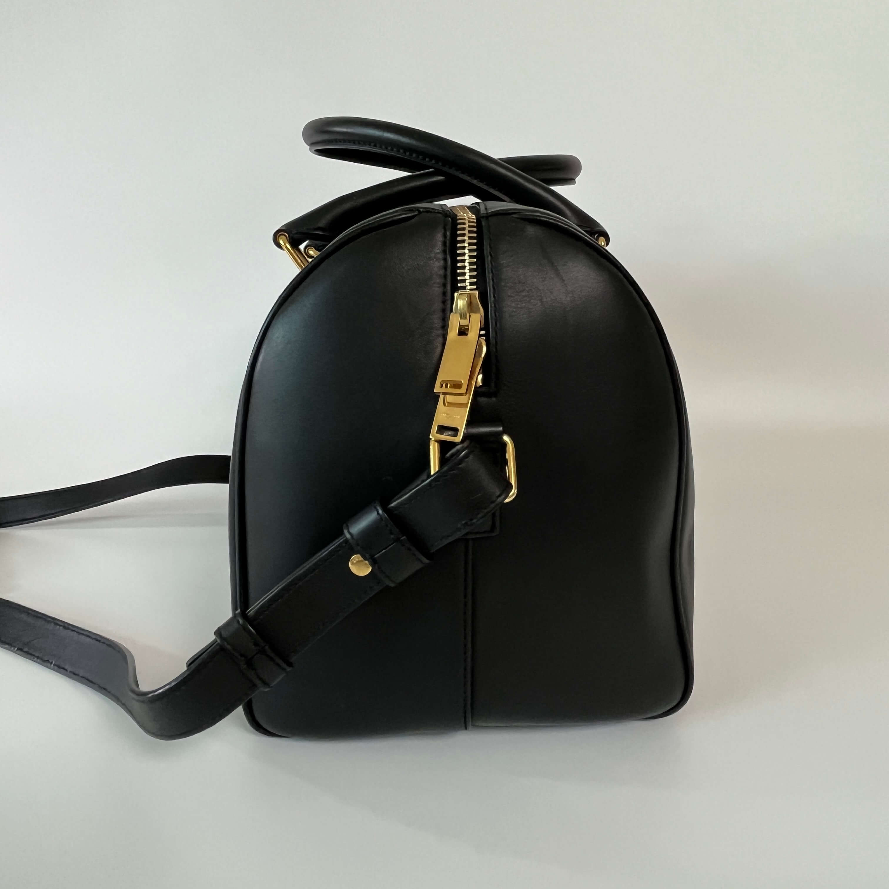 Authentic Saint Laurent Black Leather Duffle 6 2Way Boston Bag