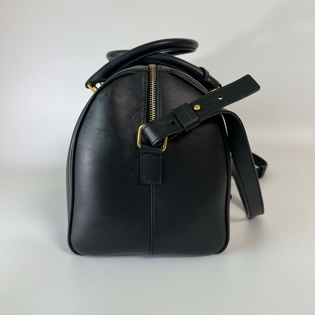 Authentic Saint Laurent Black Leather Duffle 6 2Way Boston Bag