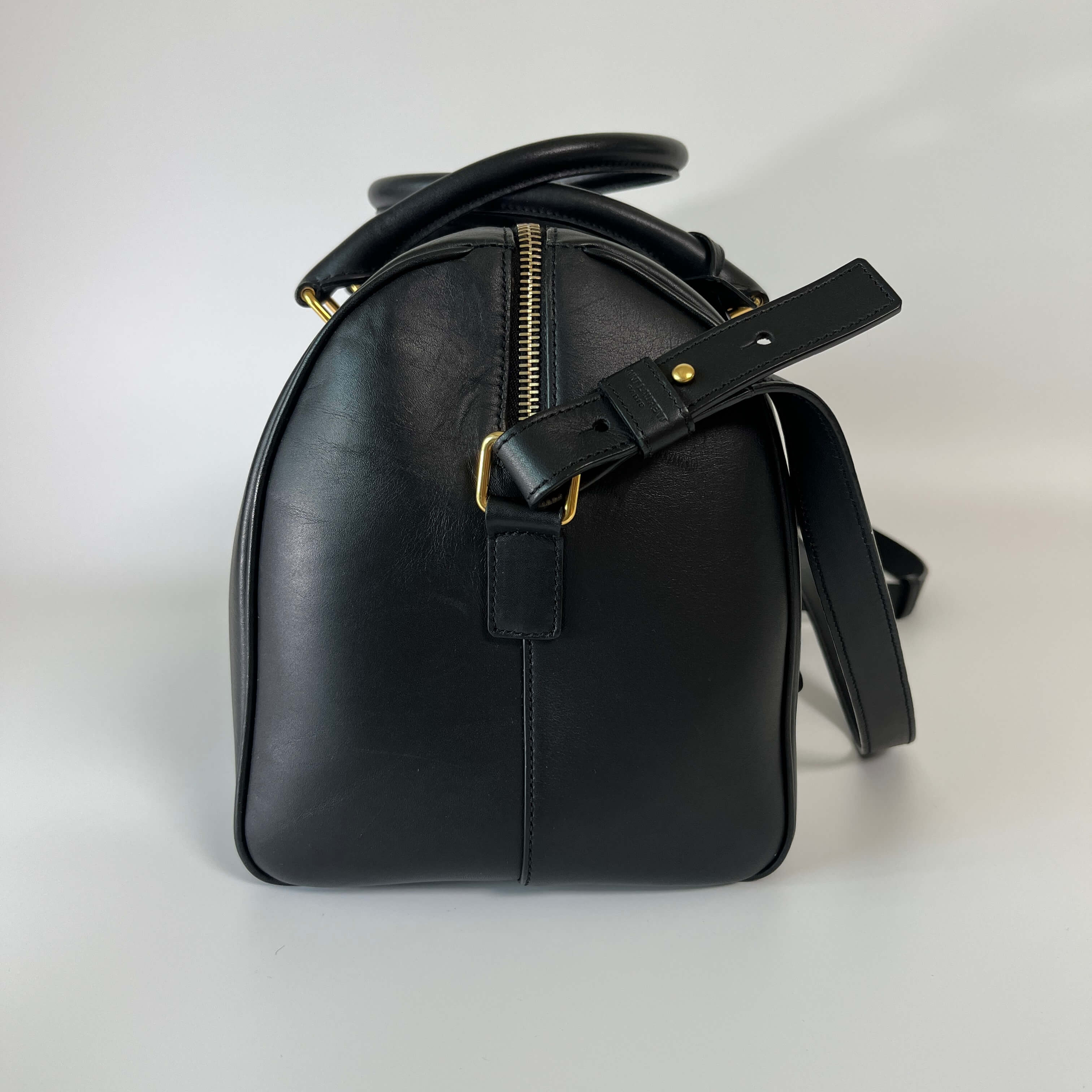 Authentic Saint Laurent Black Leather Duffle 6 2Way Boston Bag