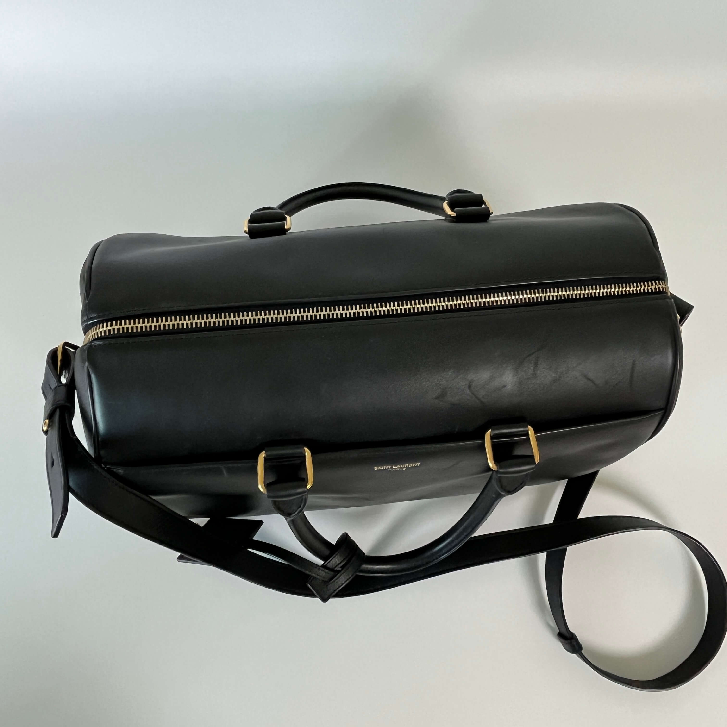 Authentic Saint Laurent Black Leather Duffle 6 2Way Boston Bag