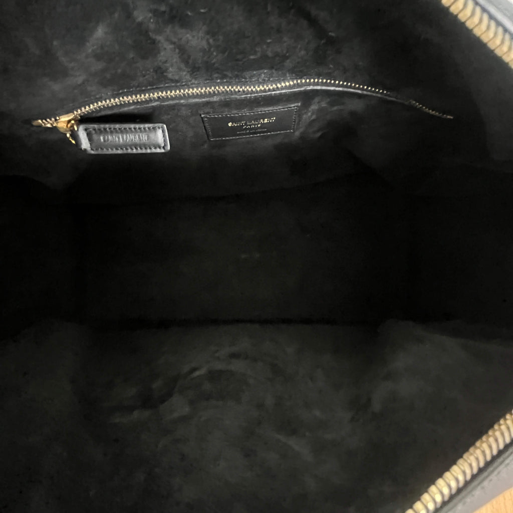 Authentic Saint Laurent Black Leather Duffle 6 2Way Boston Bag