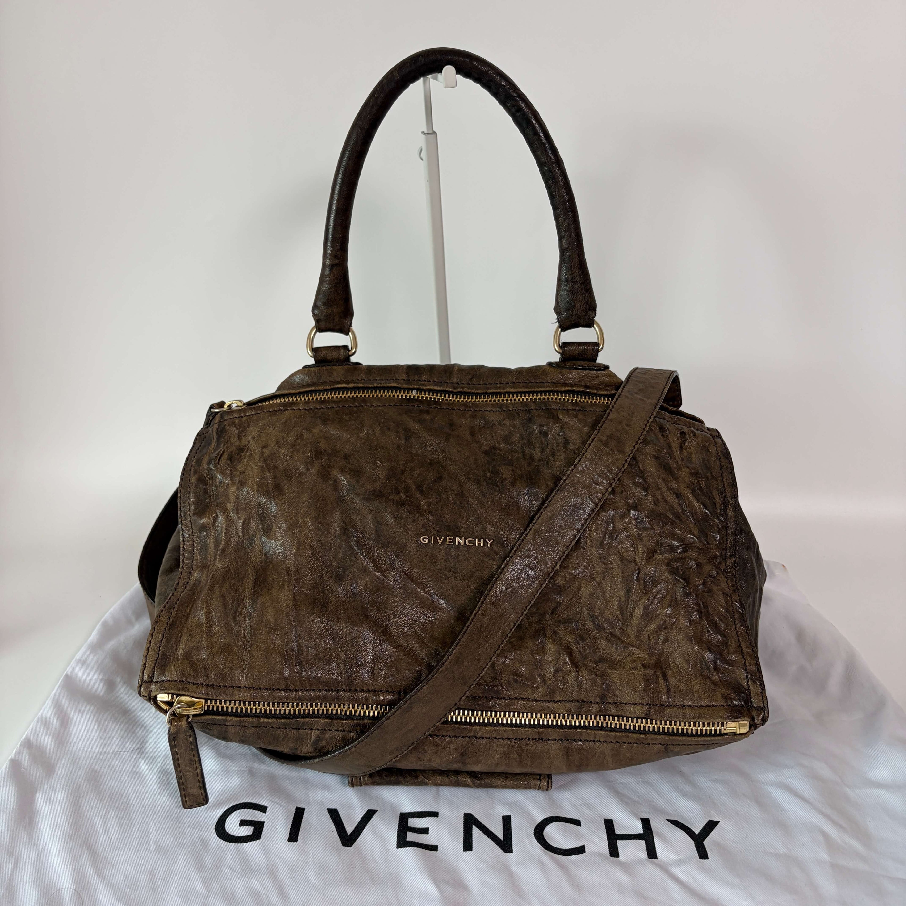 Authentic Givenchy Pandora Large Dark Brown Leather Shoulder Bag