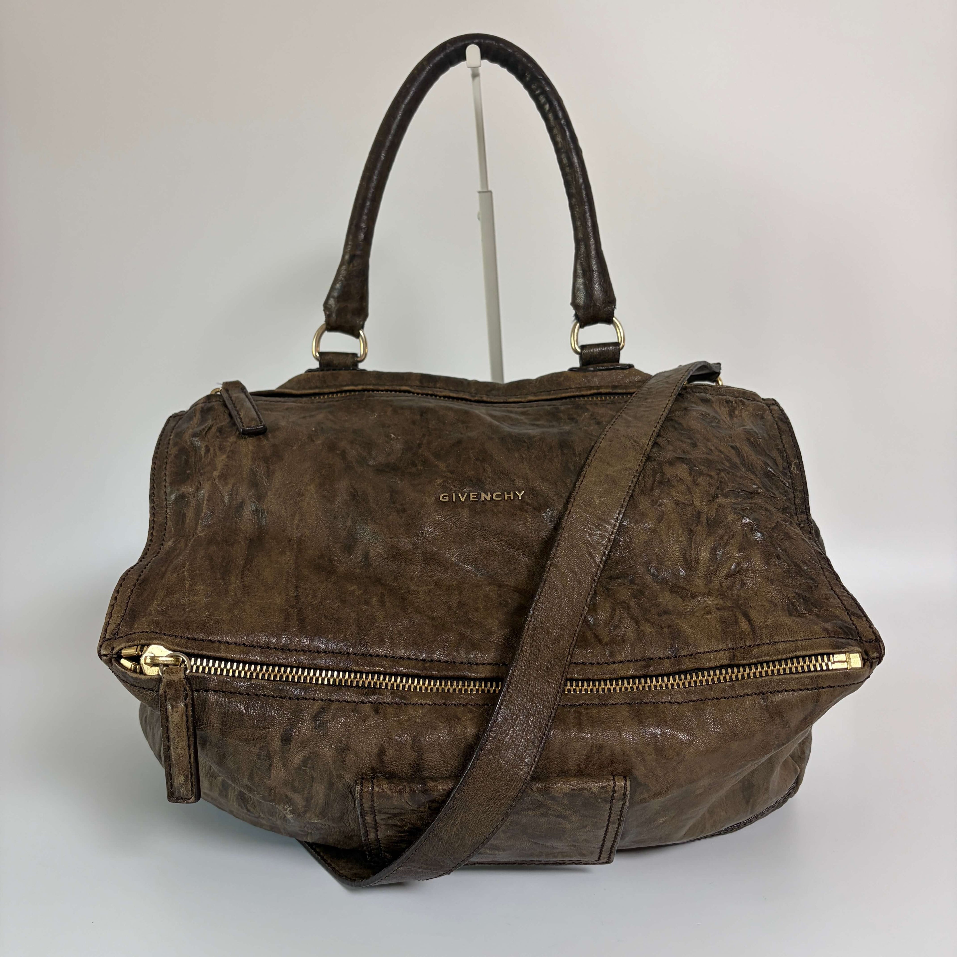 Authentic Givenchy Pandora Large Dark Brown Leather Shoulder Bag