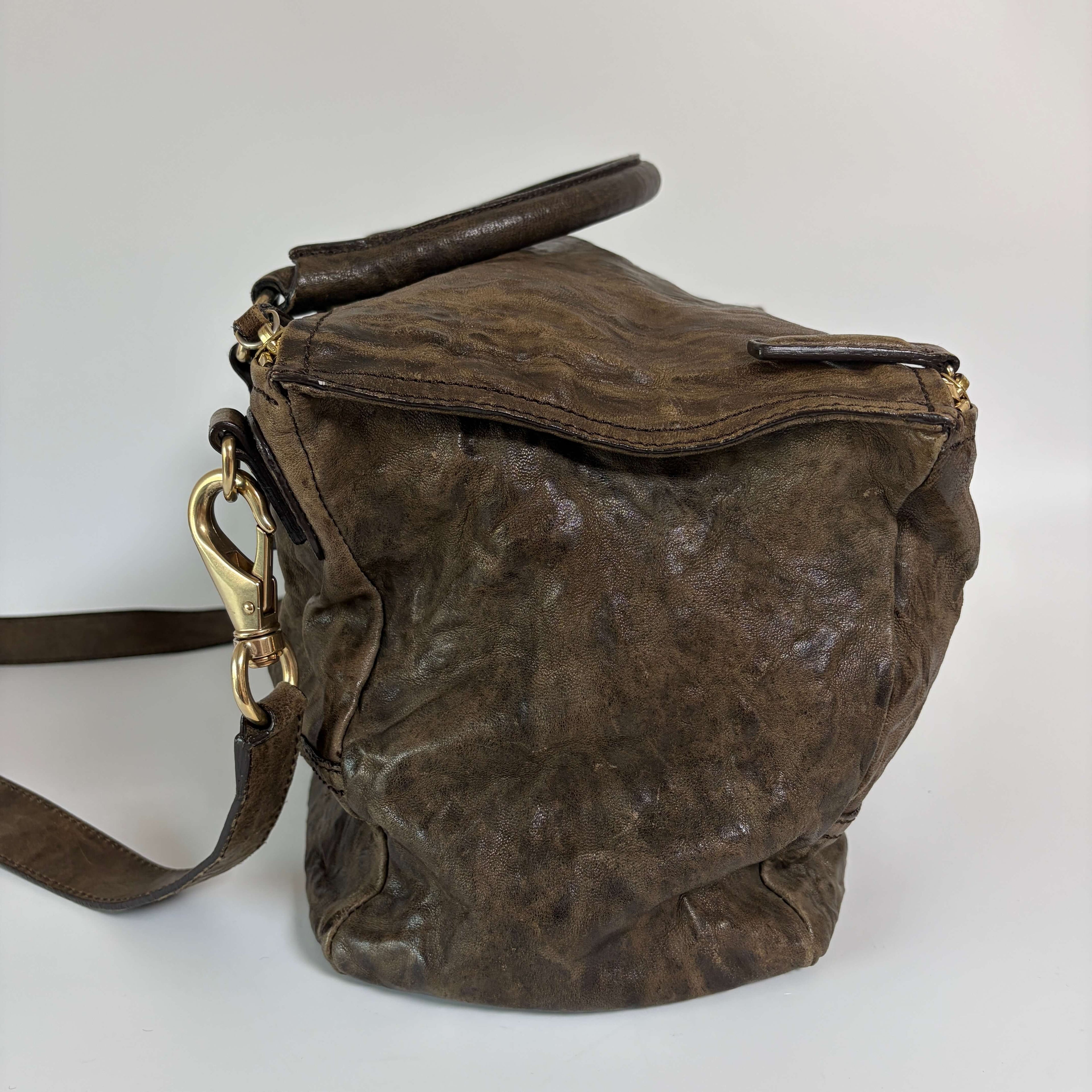 Authentic Givenchy Pandora Large Dark Brown Leather Shoulder Bag