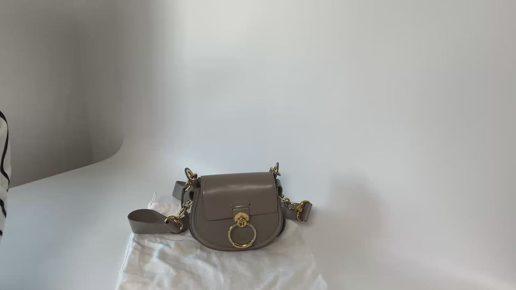Authentic Chloé Tess Small Crossbody Leather Bag Gray video