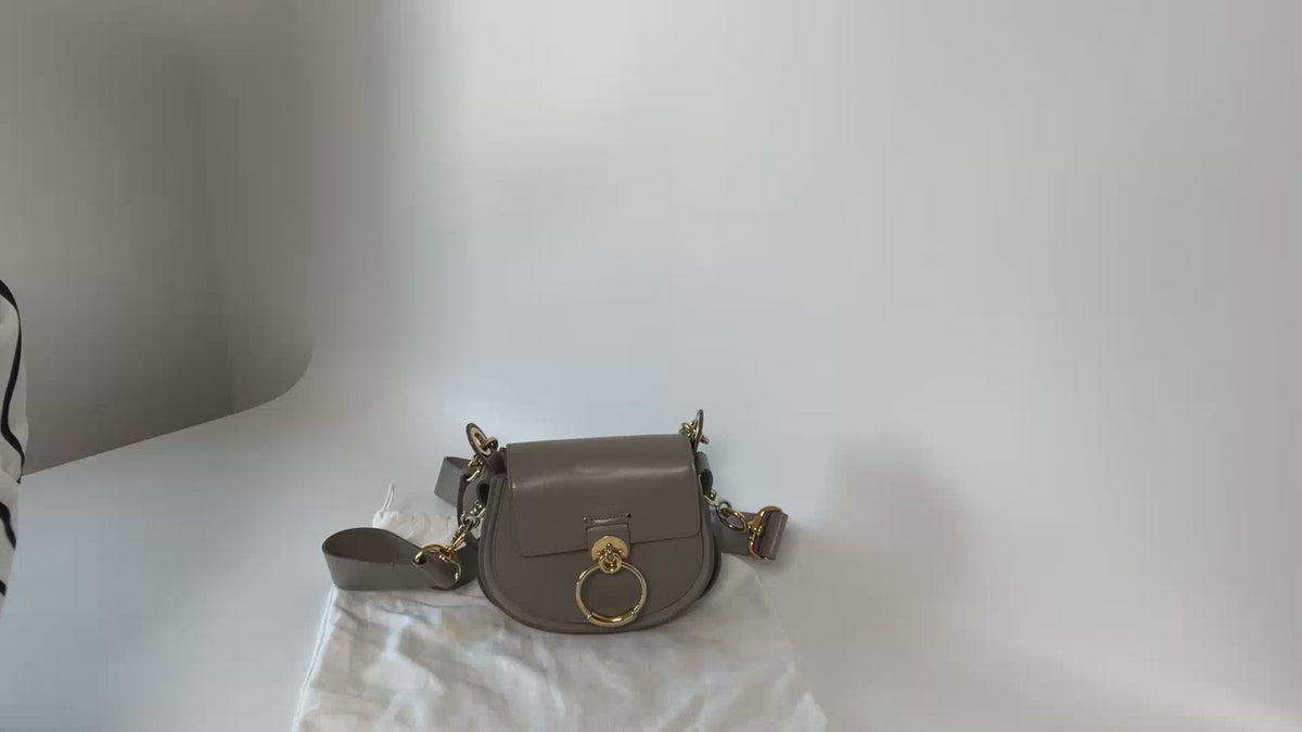 Authentic Chloé Tess Small Crossbody Leather Bag Gray video