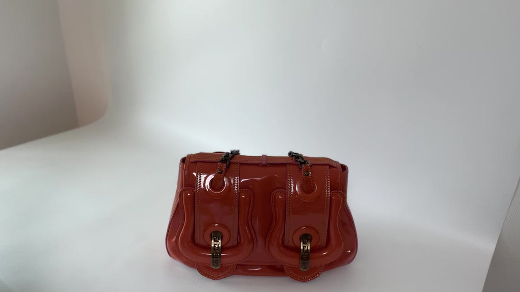 Authentic Fendi B. Bag Medium Patent Leather Orange