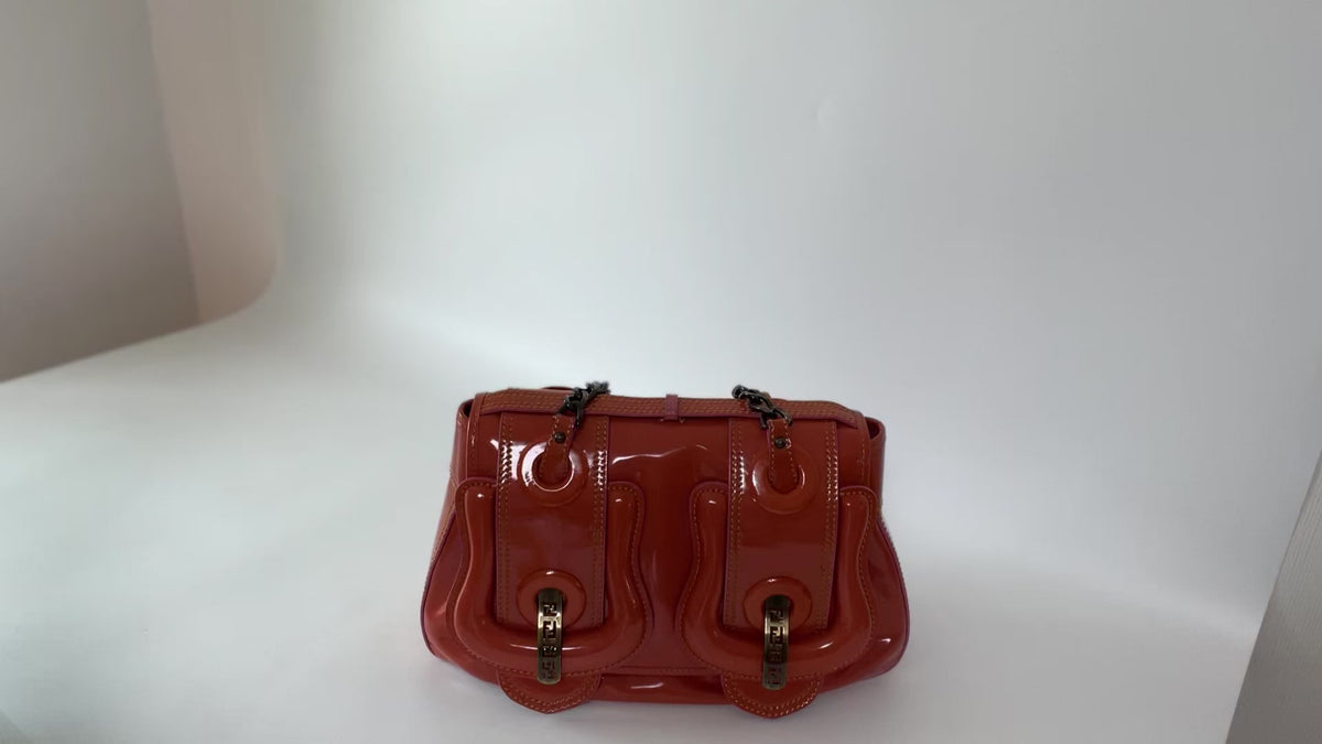 Authentic Fendi B. Bag Medium Patent Leather Orange