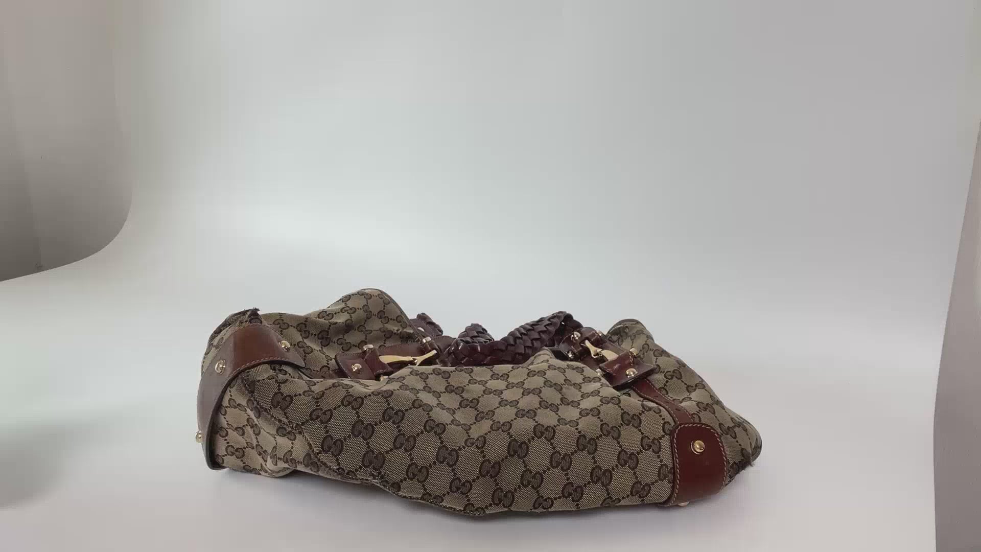 Authentic Gucci Pelham GG Canvas Braided Bag Shoulder