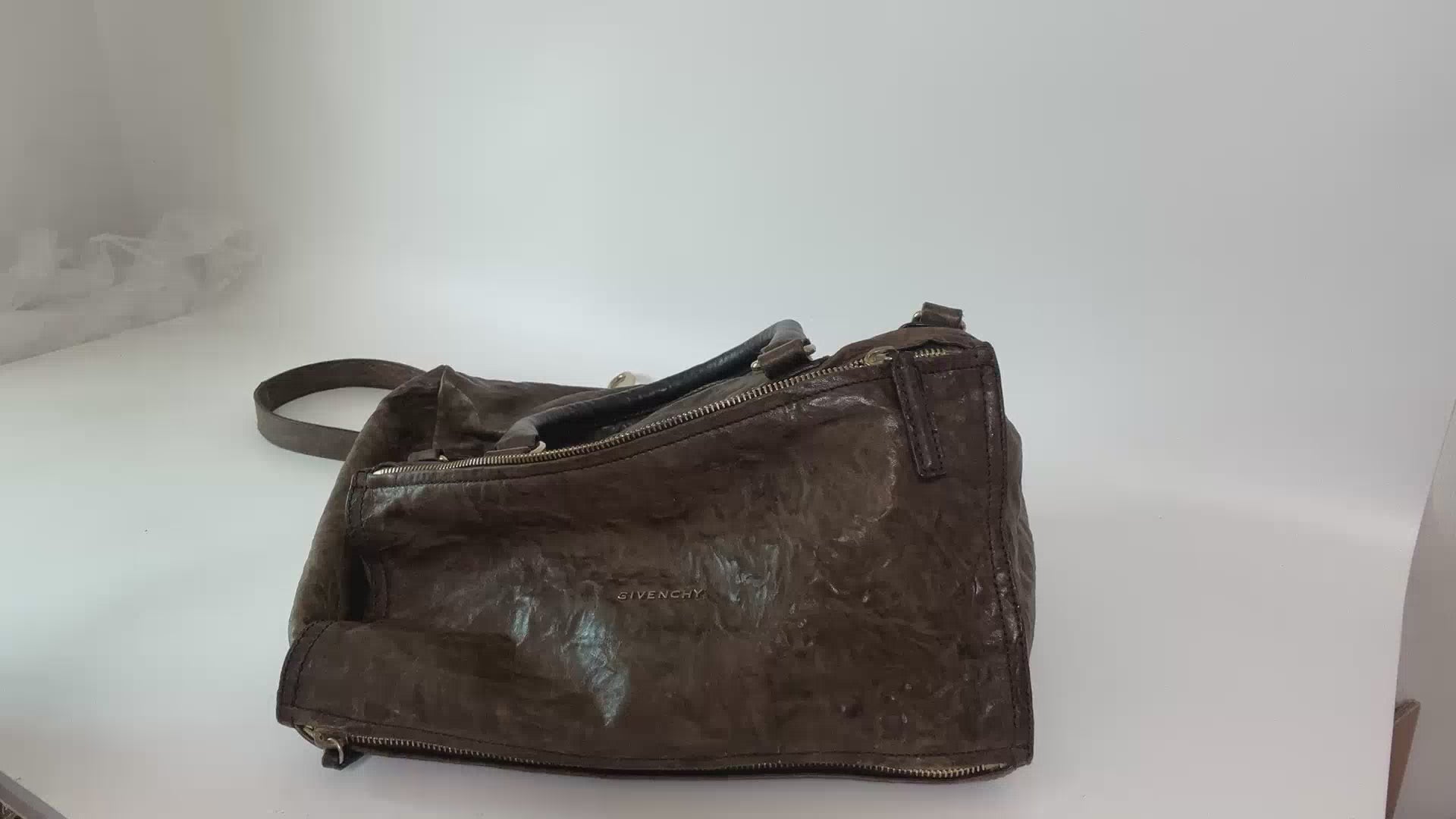 Authentic Givenchy Pandora Large Dark Brown Leather Shoulder Bag | Vintage Finish