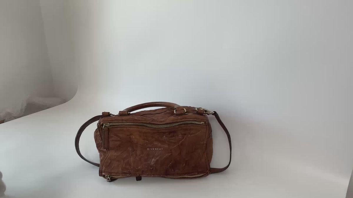 Authentic Givenchy Pandora Medium Shoulder Distressed Leather Bag Brown video